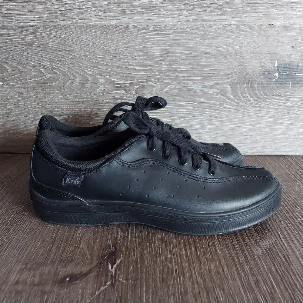 Keds Women's Leather Lace Up Black Sneaker Shoe Size 6